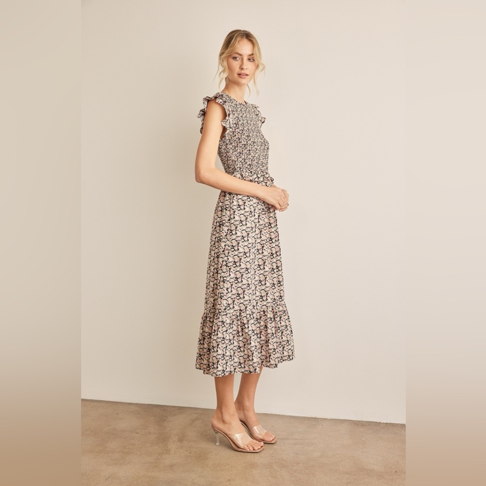 In February Floral Smocked Ruffled Midi Dress - Picture 3 of 5